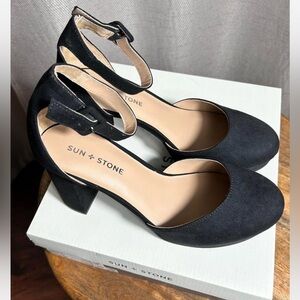Sun + Stone Elegant Black Ankle Strap Heels